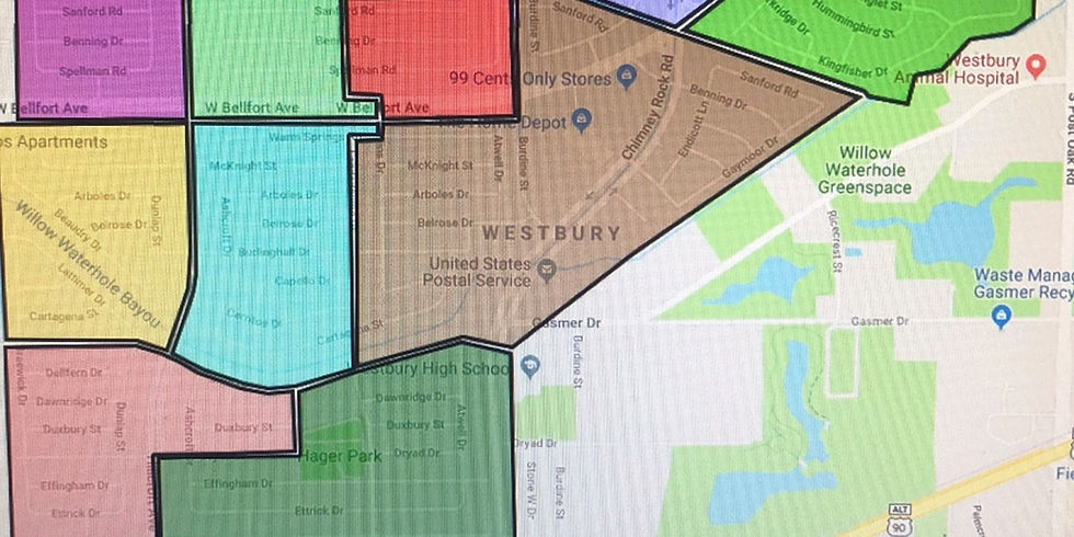 A map of the Westbury neighborhood in Houston, TX