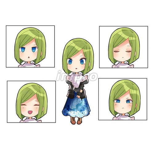 【ネギガール】緑髪のイラスト 簡易フレーム付き 緑髪の女の子立ち絵 ＋(4種の表情)イラスト | 【無料・有料】ゲーム