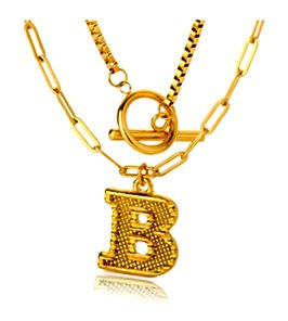 Thumbnail: Initial Letter Toggle Clasp Necklaces For Women Stainless Steel