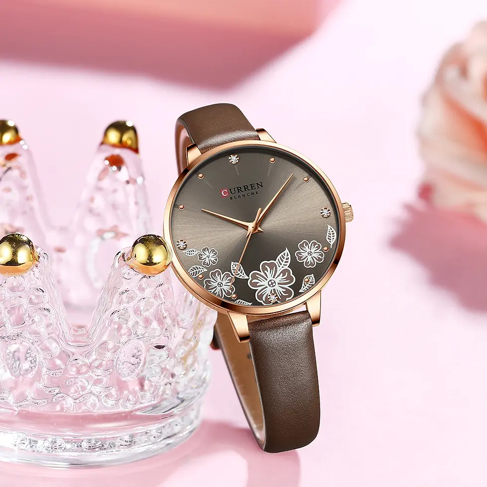 Thumbnail: CURREN Women Wristwatch with Leather Elegant Rose Flower Dial Quartz