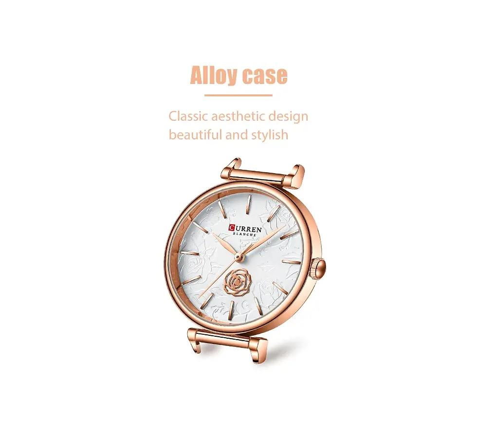 Thumbnail: CURREN Women's Wristwatch with Leather Elegant Rose Flower Dial Quartz