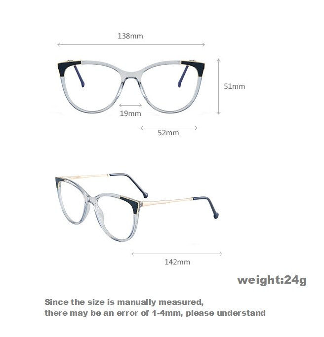 Thumbnail: 46942 Plastic Titanium Cat Eye Anti Blue Light Optical Glasses
