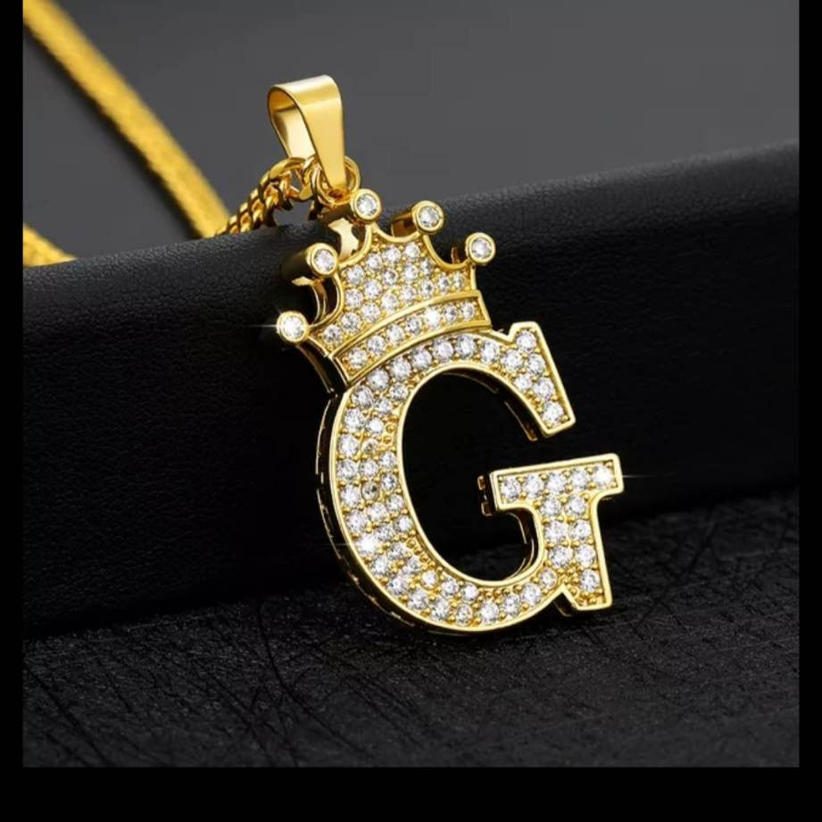 Thumbnail: Unisex Initial  Crown Letter Crystal Zircon Pendant Necklaces