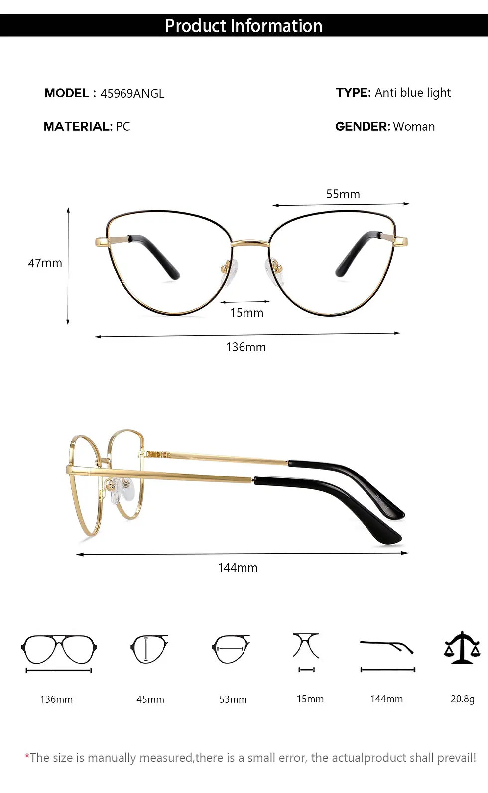 Thumbnail: 45969 Cat Eye Retro Simple Glasses Optical  Frames