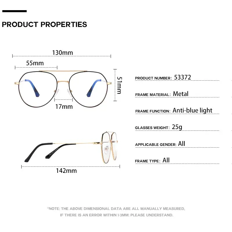 Thumbnail: 53372 Big Frame Pilot Anti Blue Light Optical Glasses