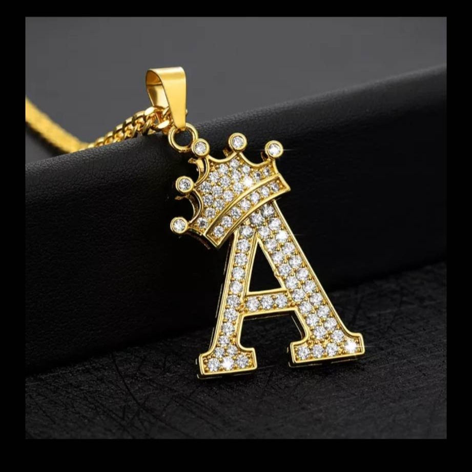 Thumbnail: Unisex Initial  Crown Letter Crystal Zircon Pendant Necklaces