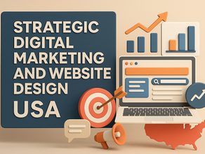3D illustration representing strategic digital marketing and website design for business growth in the United States.