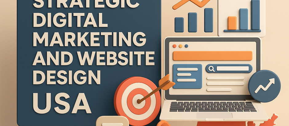 3D illustration representing strategic digital marketing and website design for business growth in the United States.