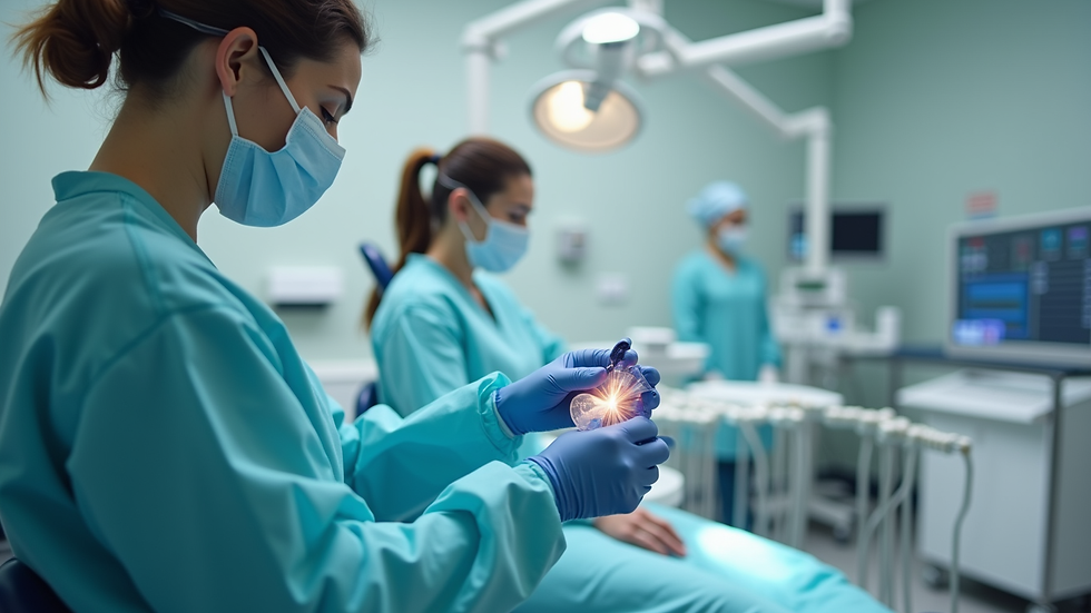 Close-up view of a dental nurse checking sterilisation equipment in a clinic