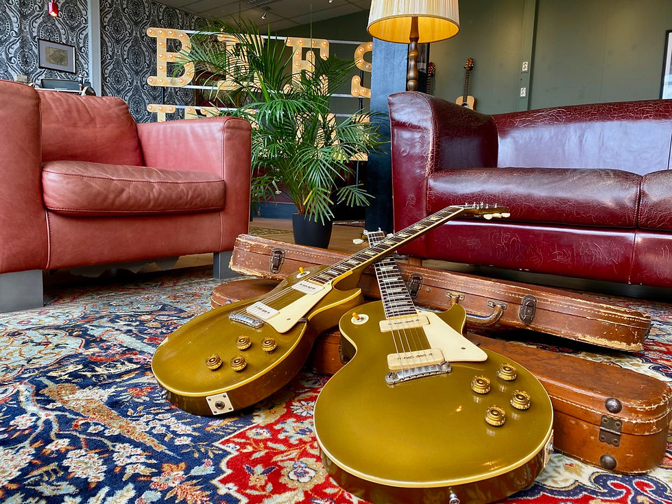 Thumbnail: SOLD! - 1954 + 1955 Gibson Les Paul All Gold Goldtop's w/ original Wraparound