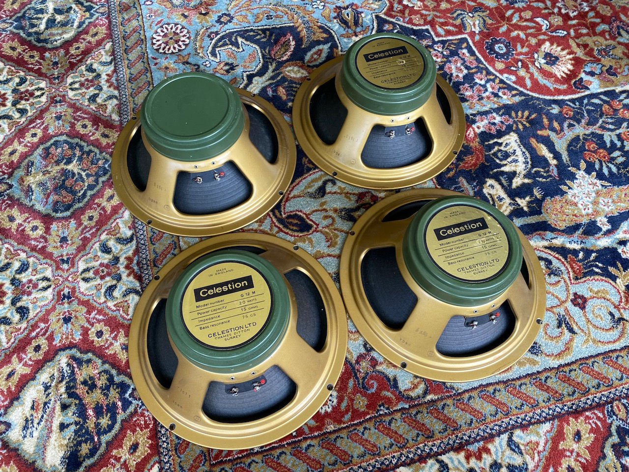 SOLD! - QUAD 4 x 1968 Pre Rola GOLD FRAME Celestion G12M T1511