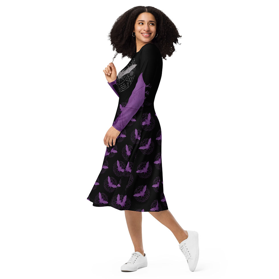 Thumbnail: 'Bat Enclave' Long Sleeve Midi Dress