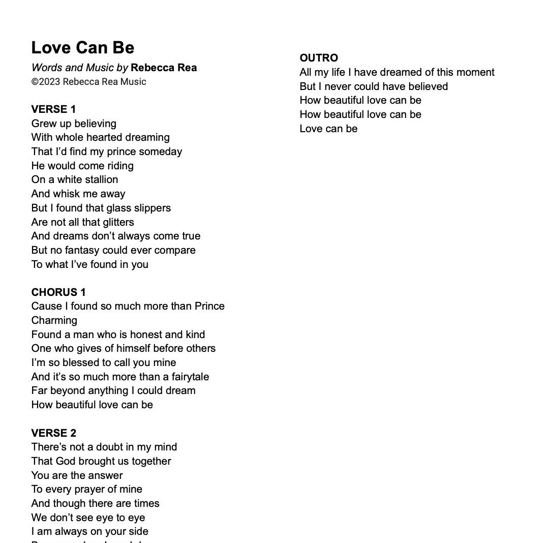 Love Can Be Lyric Sheet