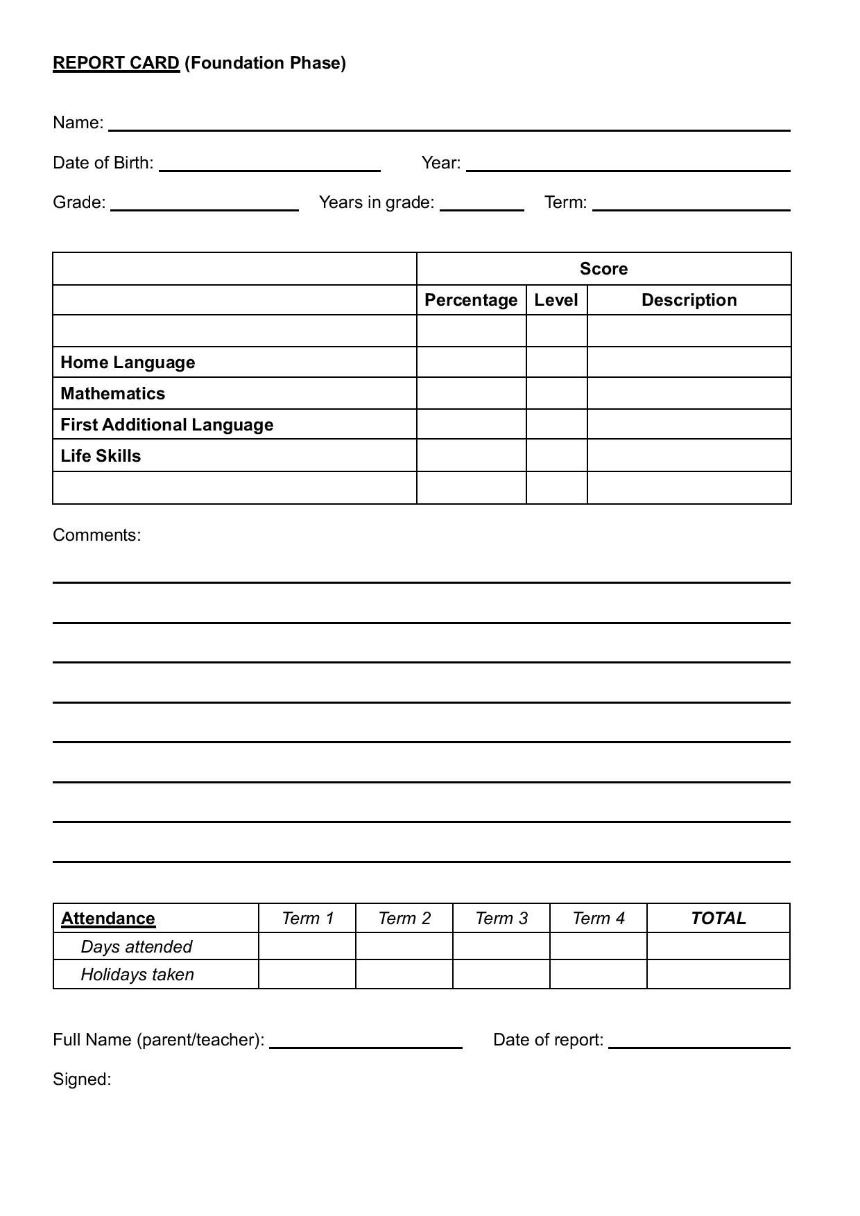 Report Card (Foundation Phase)