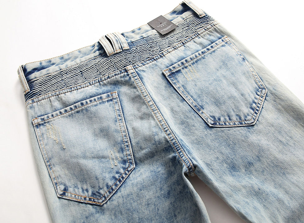 Thumbnail: Men Ripped Rivet Patch Straight Fit Streetwear Denim Jeans Casual Trousers