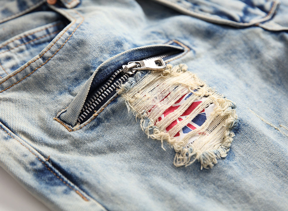 Thumbnail: Men Ripped Rivet Patch Straight Fit Streetwear Denim Jeans Casual Trousers