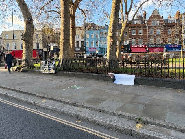 Banner alongside Islington Green vandalised