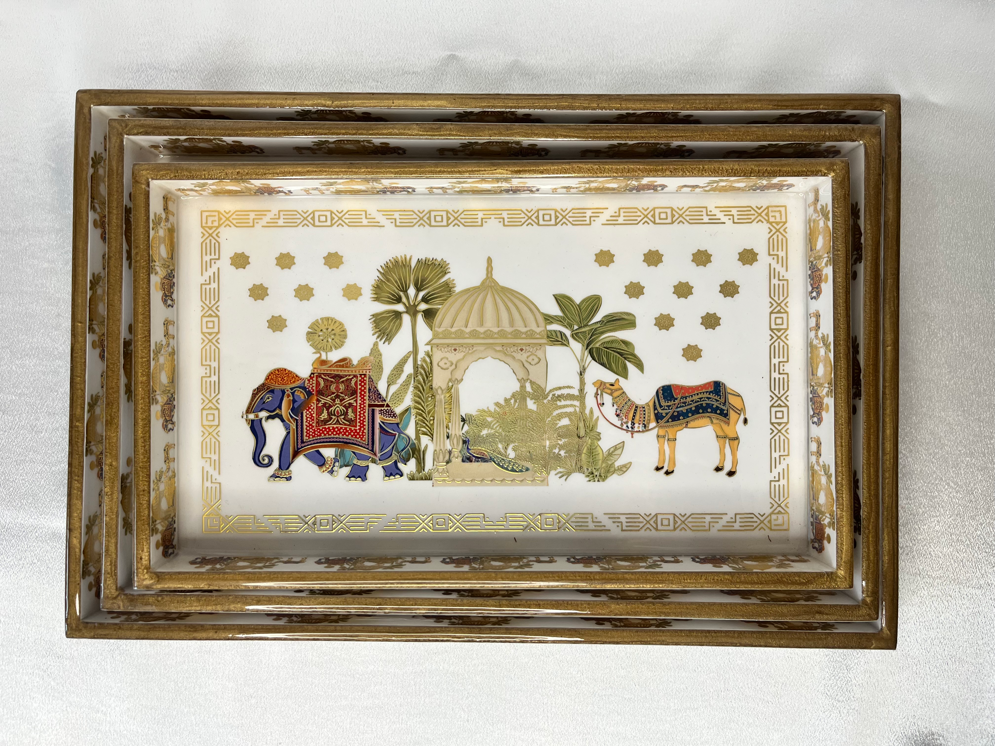 Ivory Royal Elephant Lacquer Tray