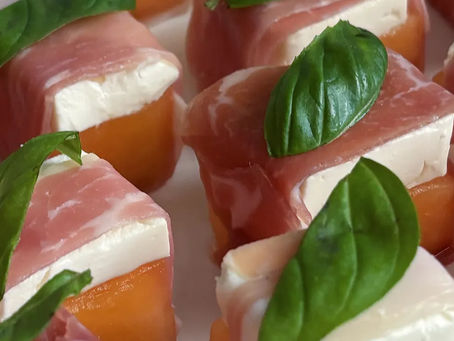 Prosciutto Wrapped Cantaloupe & Feta Bites