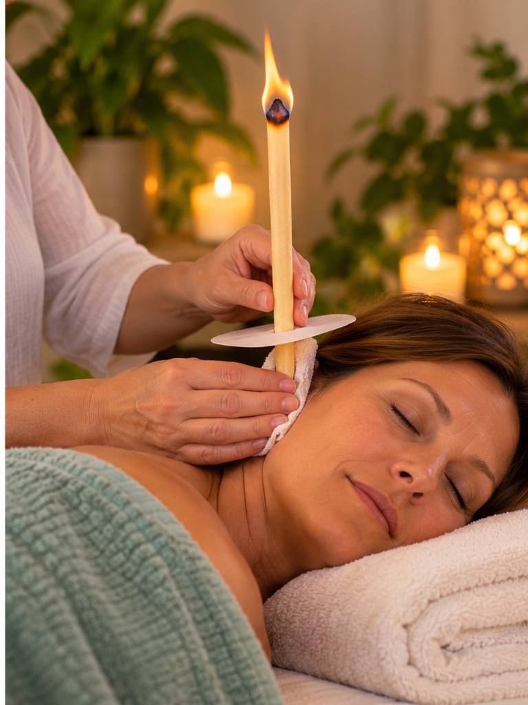 Illustration of a Hopi ear candling session