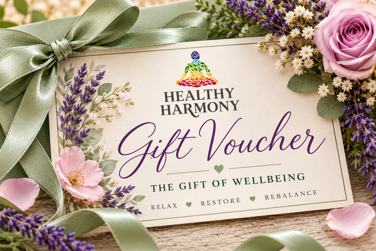 Healthy Harmony floral gift voucher with original logo
