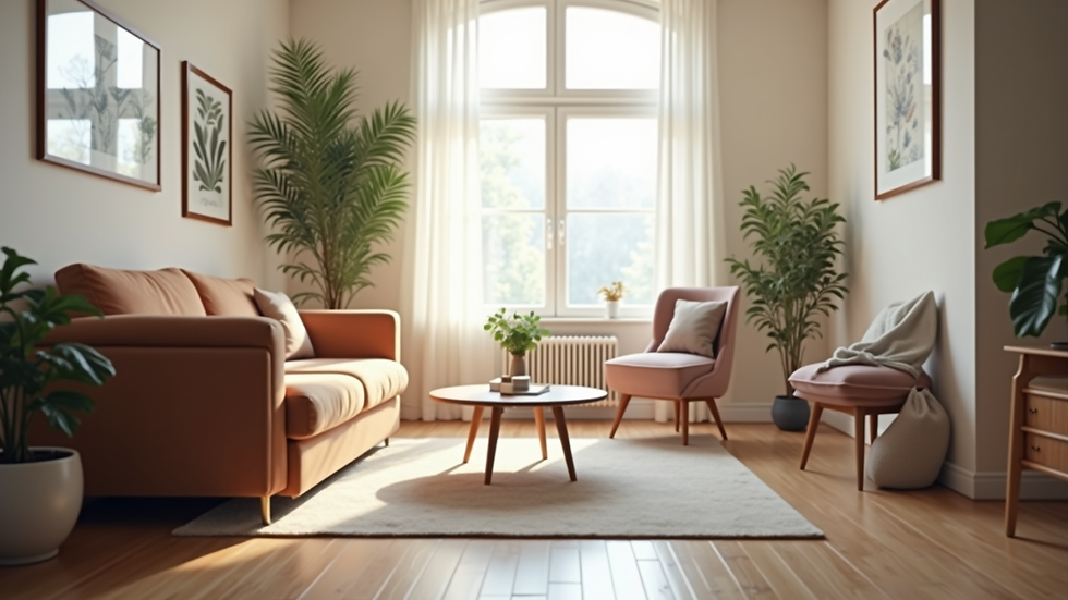 Eye-level view of a serene counselling space with comfortable seating