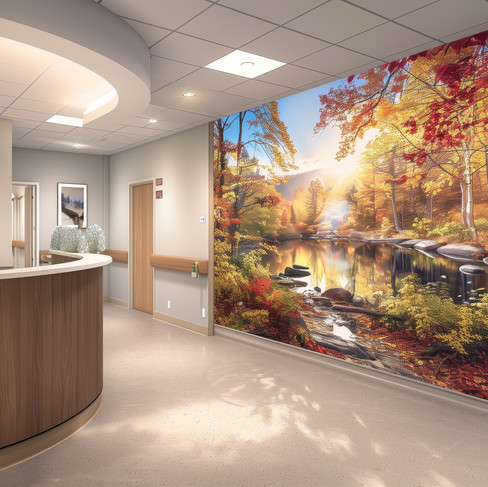 Hospital waiting room with custom wallpaper