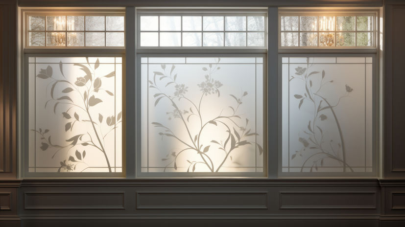 Custom-printed frosted window film with a floral pattern