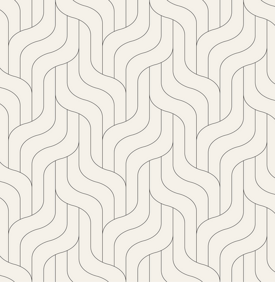 Covr's Wave wallpaper features a seamless geometric pattern of thin, wavy parallel lines forming abstract, repeating curves on a sandstone white background.