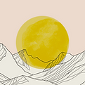 Echo Peaks - Lunar Veil by Covr features black-outlined mountain peaks and a bold yellow sun set against a light pink sky—an ideal abstract landscape wallpaper in the signature Lunar Veil color for any space.