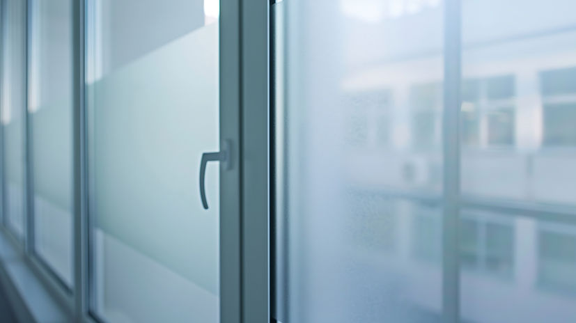 Frosted custom-printed window film for office space