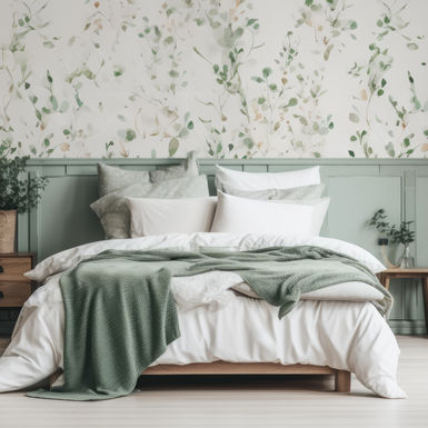 Custom-printed wallpaper with small wispy flowers