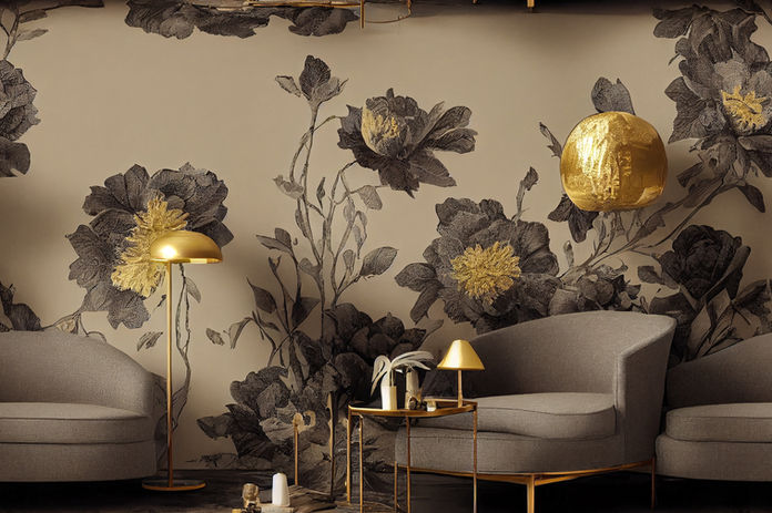 Custom-printed wallpaper with large flowers