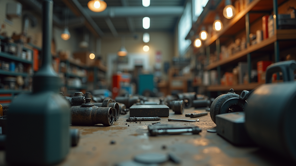 Eye-level view of a small workshop with tools and equipment