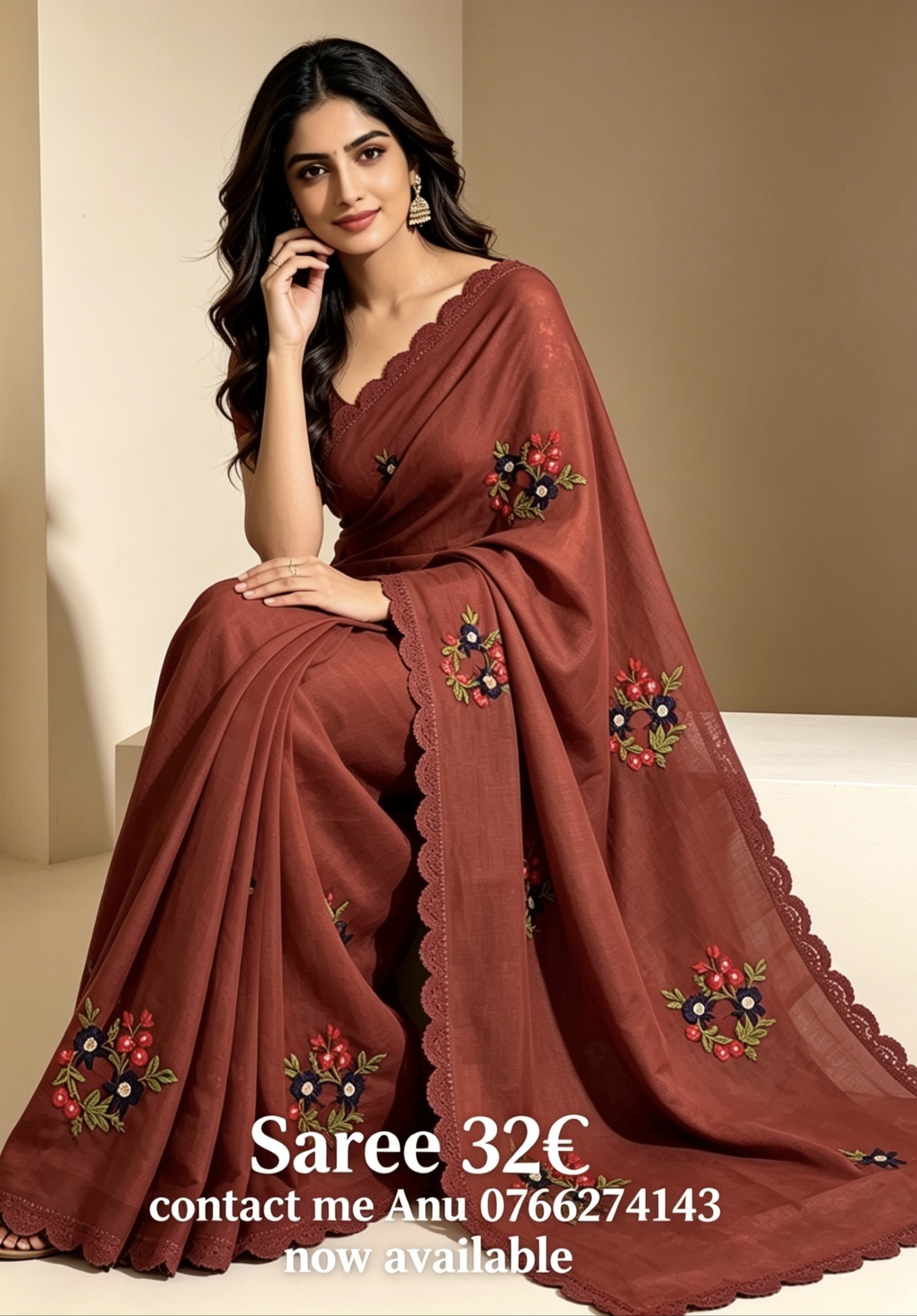 Sari indien bleu ciel brodé