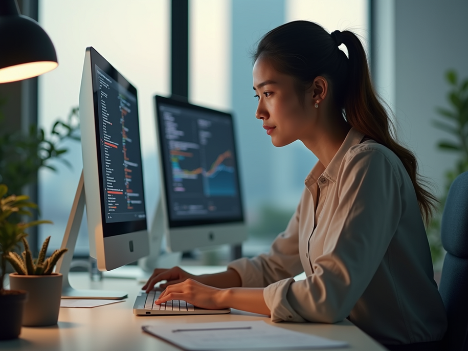 a woman working on desktop