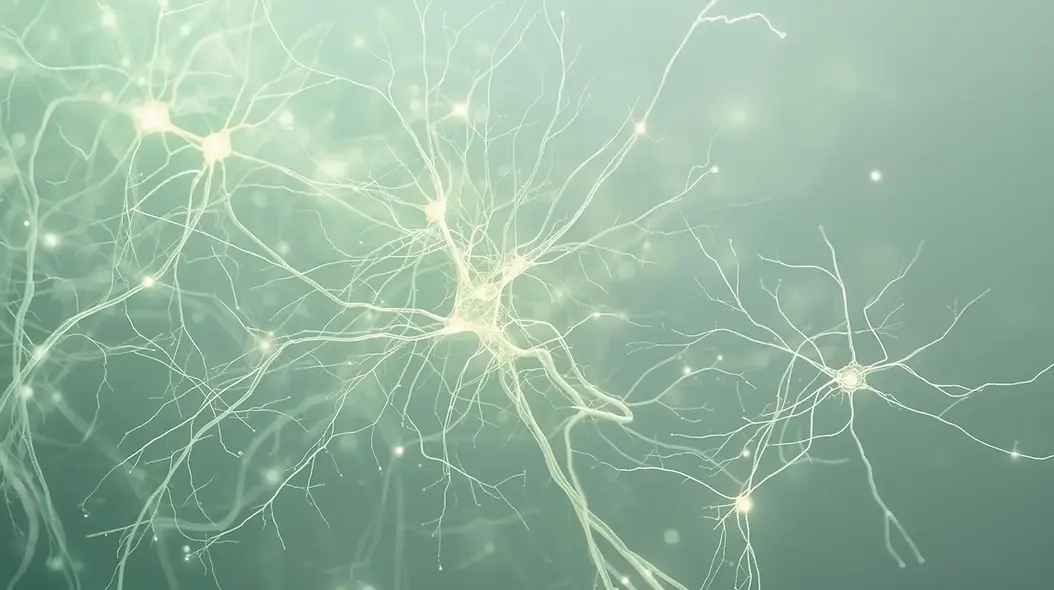 faire une image de neurones qui se connectent sur des tons verts clairs pastel avec des po