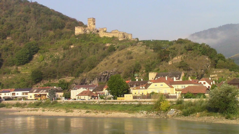 A castle and town along Danube River in Wachau Valley