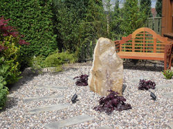 Buff York stone monolith water feature