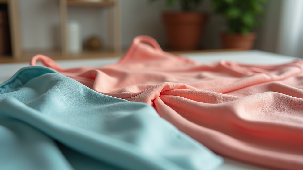 Close-up view of swimwear fabric samples laid out on a table