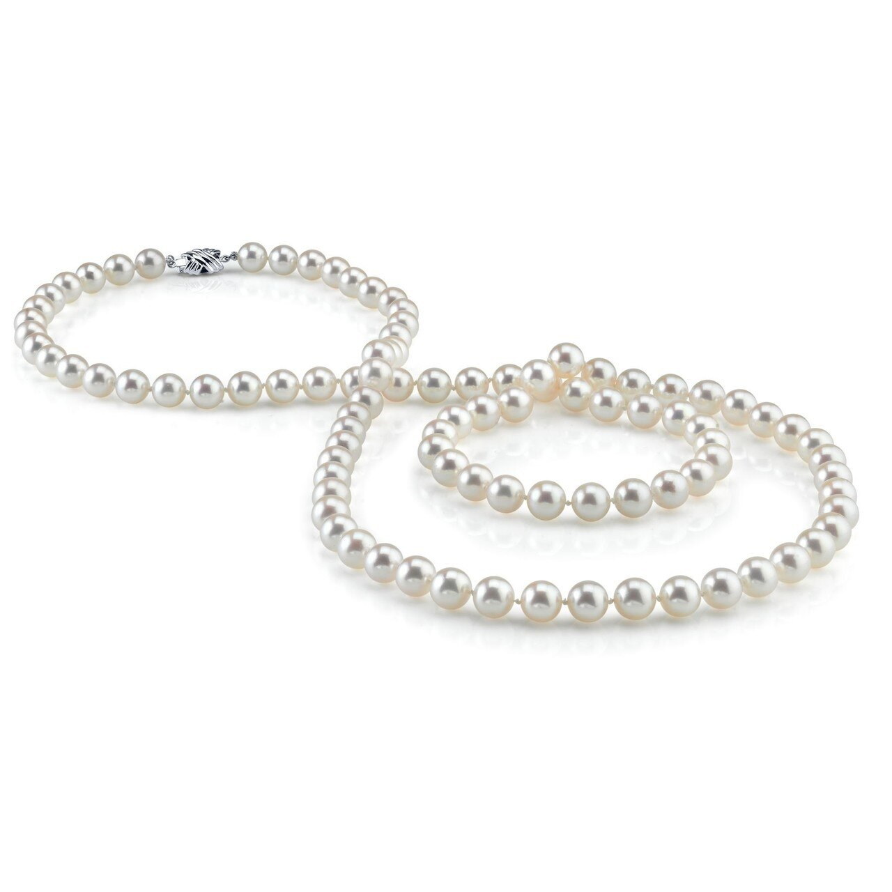 8.0-9.0mm White Opera Length Freshwater Pearl Necklace