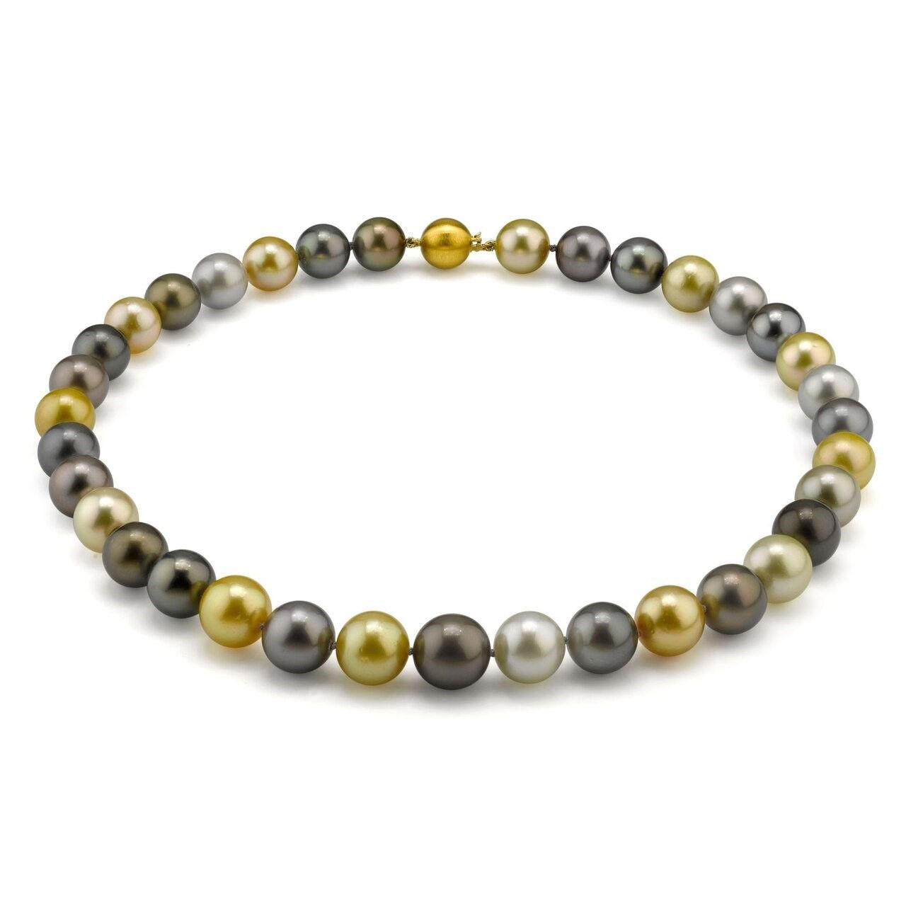 11.0-14.0mm Multicolor Round Tahitian Pearl Necklace - AAA Quality