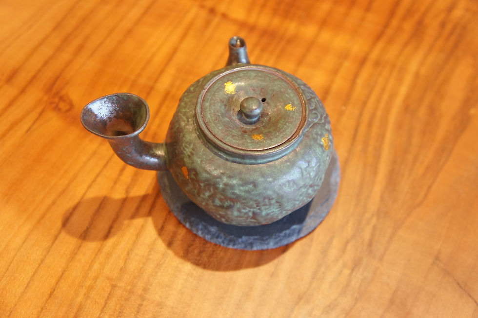 Thumbnail: Kongjizhai vintage bronze glaze green sprinkled gold crescent moon pot