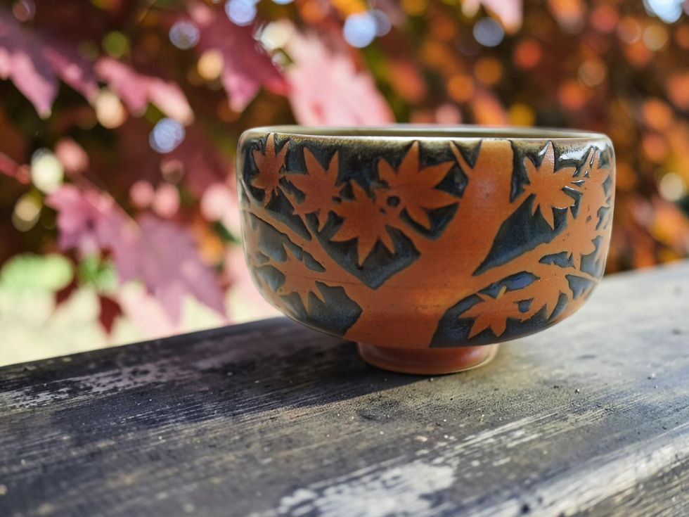 Thumbnail: Nunohiki - Red Maple Leaf Japanese matcha bowl - Orange