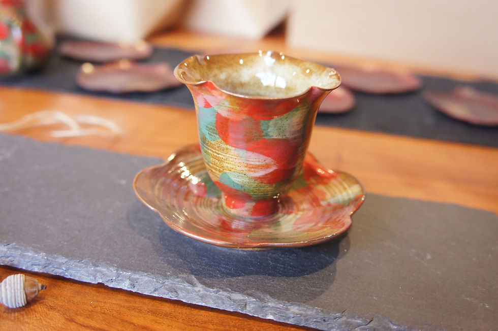 Thumbnail: Hand-made oil painting style tea cups and coasters - feasting patterns