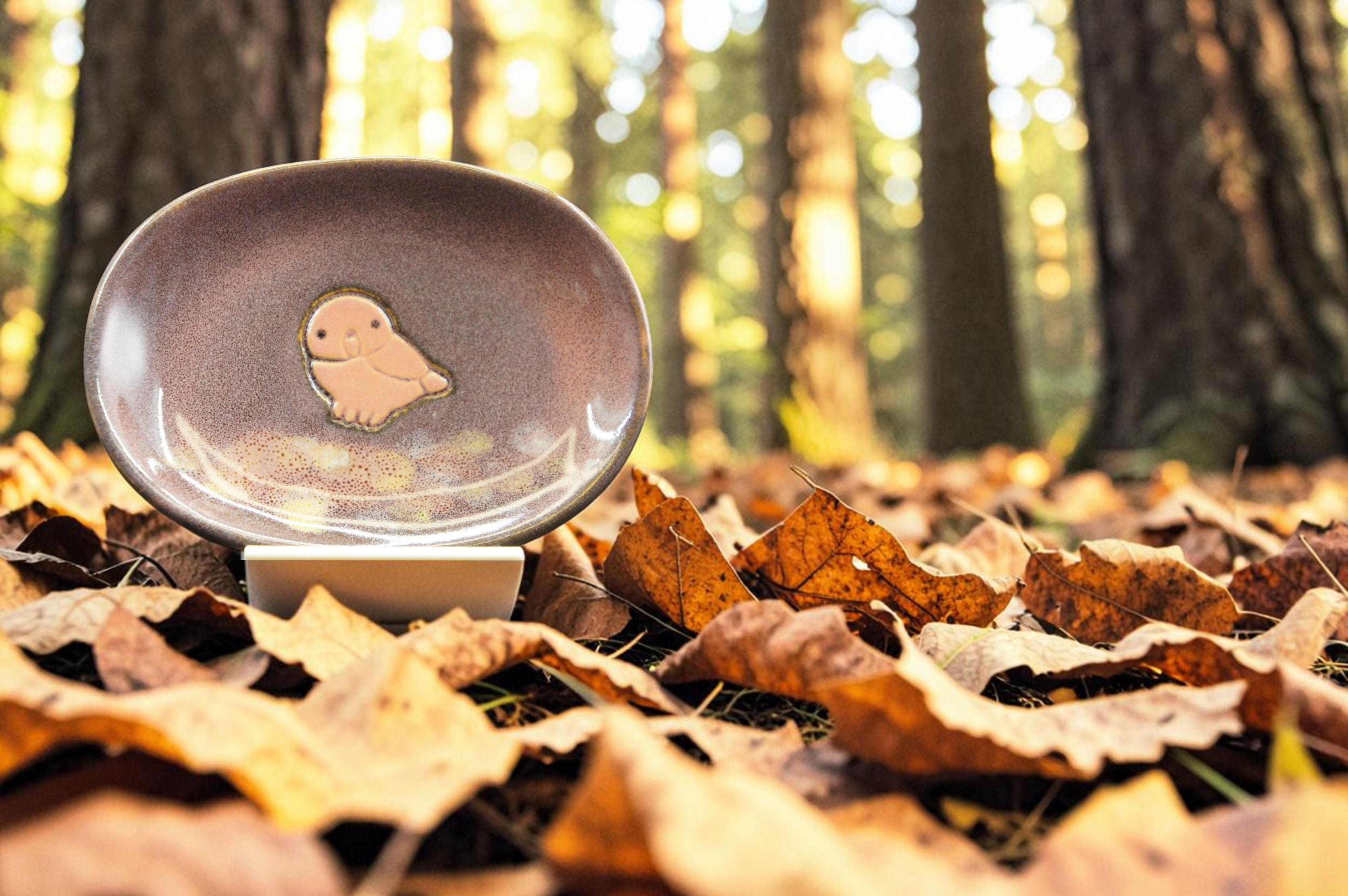 Nunohiki - Japanese style round owl dish - pink