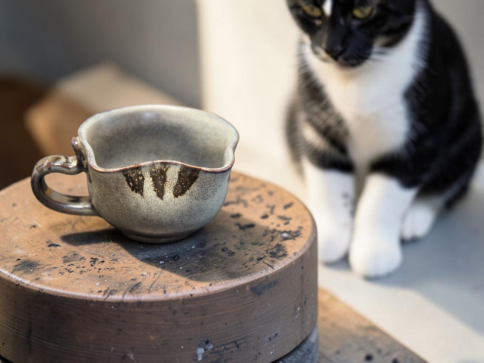 サムネイル： Nunohiki - Grey-blue color tiger cat-themed set (bowl, plate, and spoon)