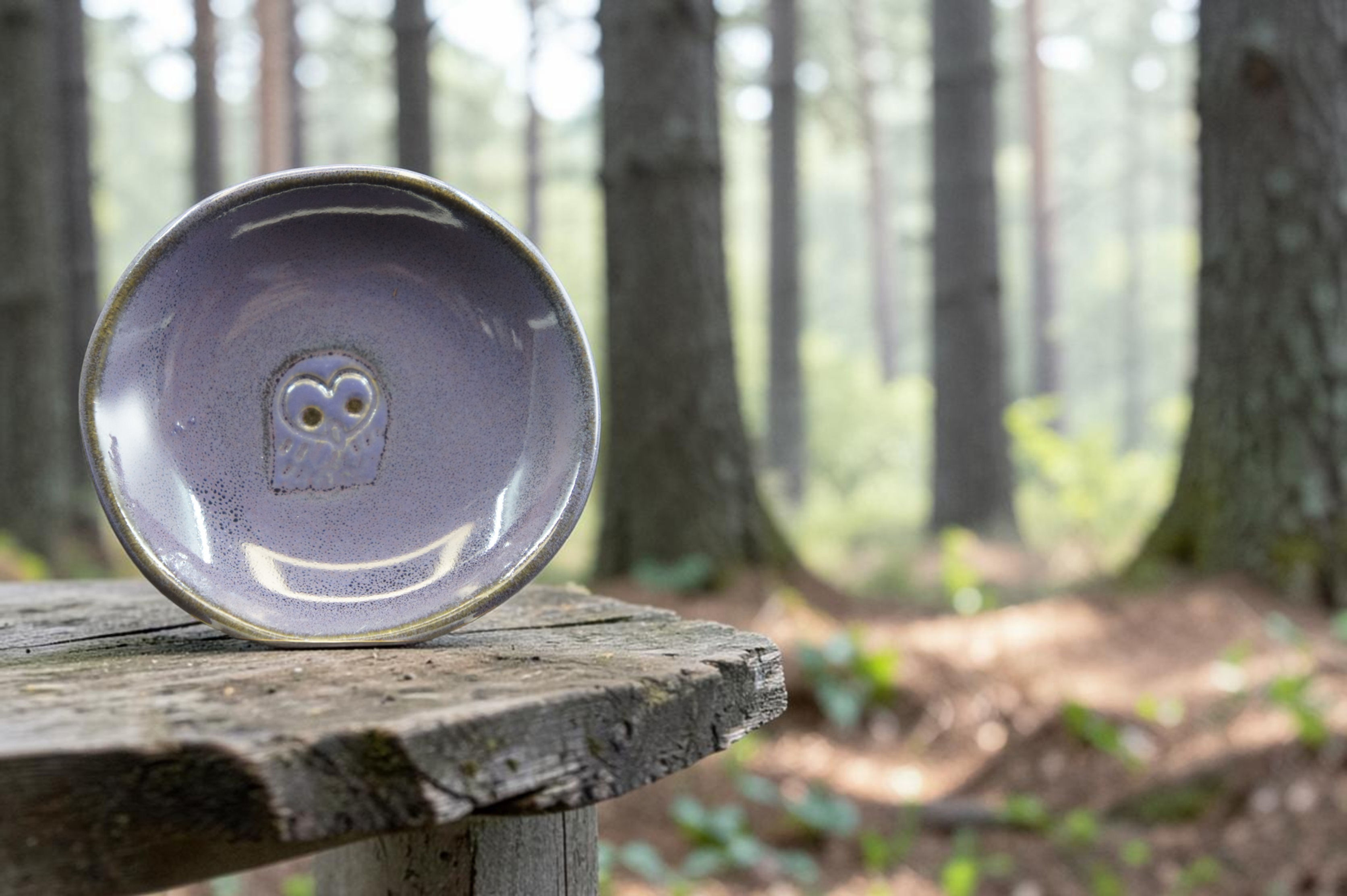 Nunohiki - Japanese style round owl dish - purple