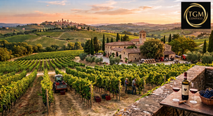Sipping a fine glass of wine while enjoying the breathtaking views of Italian vineyards at sunset.