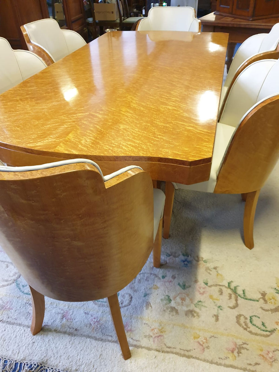 Thumbnail: H & L Art Deco and birdseye maple six-seater dining suite c 1930